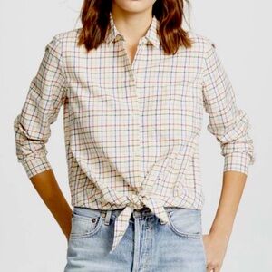 MADEWELL Tie Front Shirt Rainbow Plaid Cotton Long Sleeve Button Down Size M